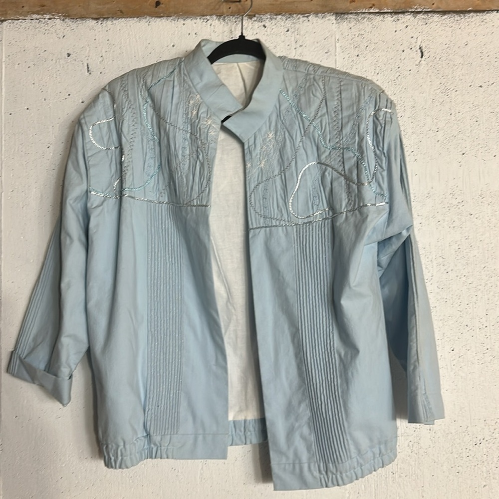 Vintage Blue Bomber Jacket Lightweight Casual, Fits L - Picture 13 of 13